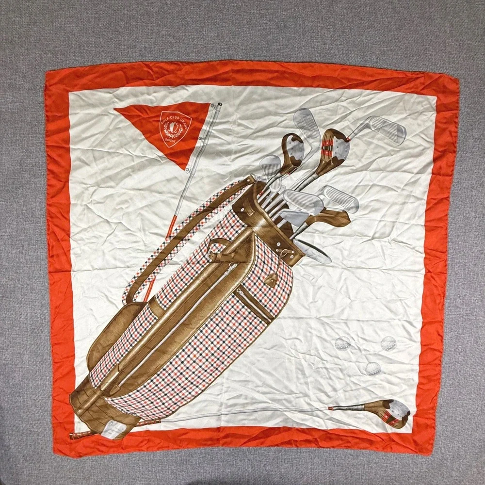 VTG Crans-Sur Sierre Golf Club Flag Golf Bag Silk Scarf Orange White Sport 34x34